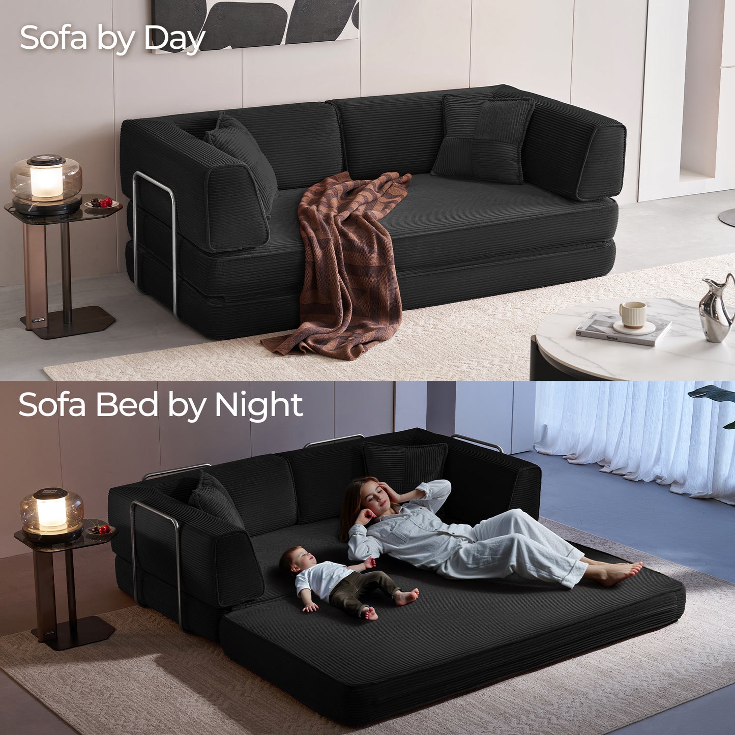 Convertible Sofa Bed Sleeper Sofa Folding Loveseat Sleeper Corduroy Couch Bed for Living Room Bedroom