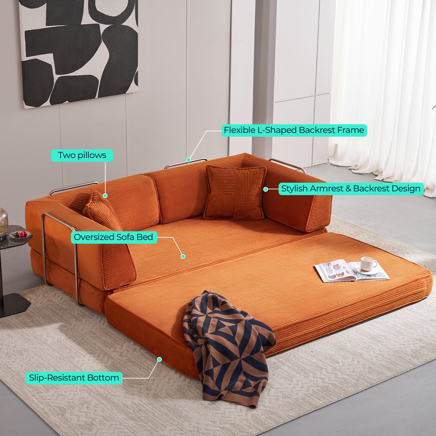 Convertible Sofa Bed Sleeper Sofa Folding Loveseat Sleeper Corduroy Couch Bed for Living Room Bedroom