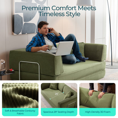 Convertible Sofa Bed Sleeper Sofa Folding Loveseat Sleeper Corduroy Couch Bed for Living Room Bedroom