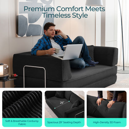 Convertible Sofa Bed Sleeper Sofa Folding Loveseat Sleeper Corduroy Couch Bed for Living Room Bedroom