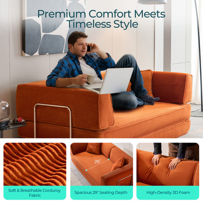 Convertible Sofa Bed Sleeper Sofa Folding Loveseat Sleeper Corduroy Couch Bed for Living Room Bedroom