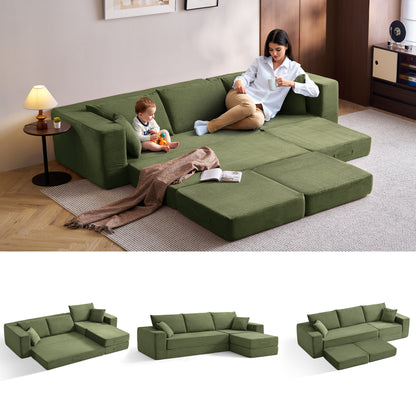 Folding Modular Convertible Sofa Bed with Ottoman, Oversized Corduroy Sleeper Couch