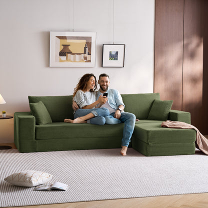 Folding Modular Convertible Sofa Bed with Ottoman, Oversized Corduroy Sleeper Couch