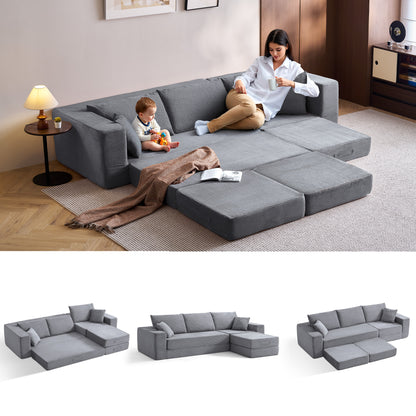 Folding Modular Convertible Sofa Bed with Ottoman, Oversized Corduroy Sleeper Couch