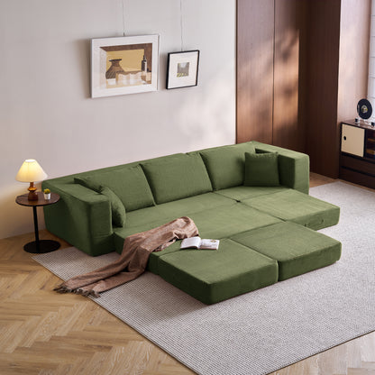 Folding Modular Convertible Sofa Bed with Ottoman, Oversized Corduroy Sleeper Couch