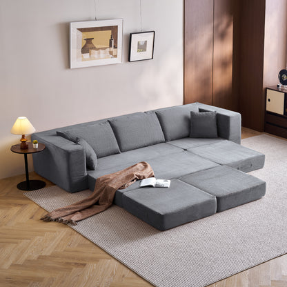 Folding Modular Convertible Sofa Bed with Ottoman, Oversized Corduroy Sleeper Couch