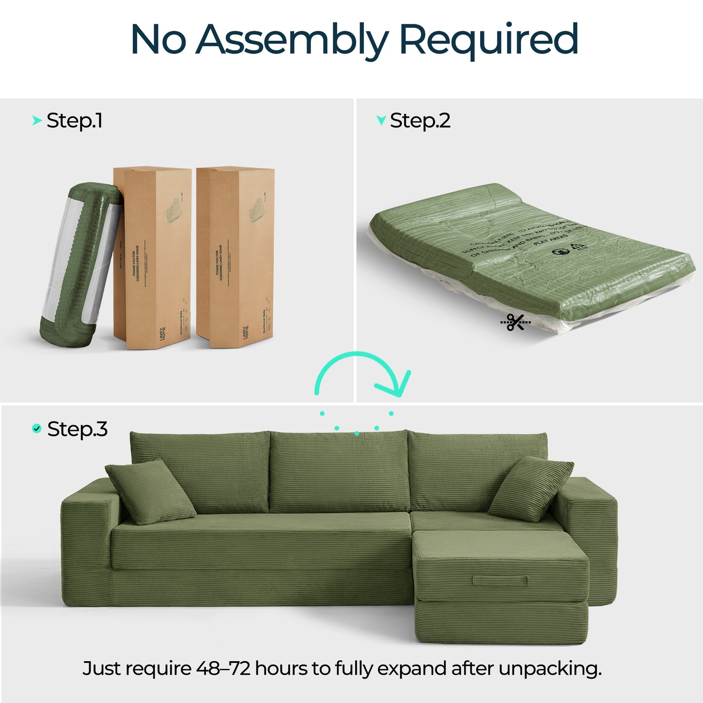 Folding Modular Convertible Sofa Bed with Ottoman, Oversized Corduroy Sleeper Couch