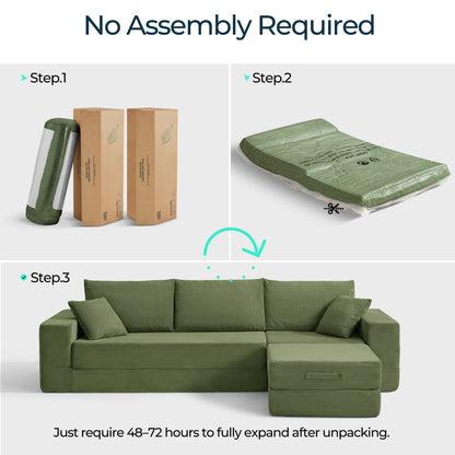 Folding Modular Convertible Sofa Bed with Ottoman, Oversized Corduroy Sleeper Couch