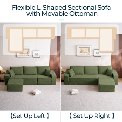 Folding Modular Convertible Sofa Bed with Ottoman, Oversized Corduroy Sleeper Couch