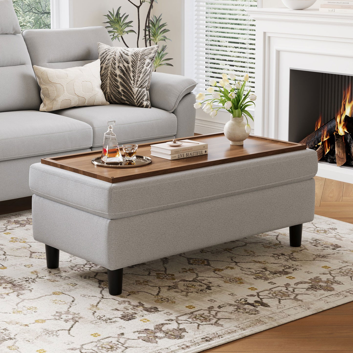 LINSY HOME HS036A Ottoman, Upholstered Storage Bench for Living Room
