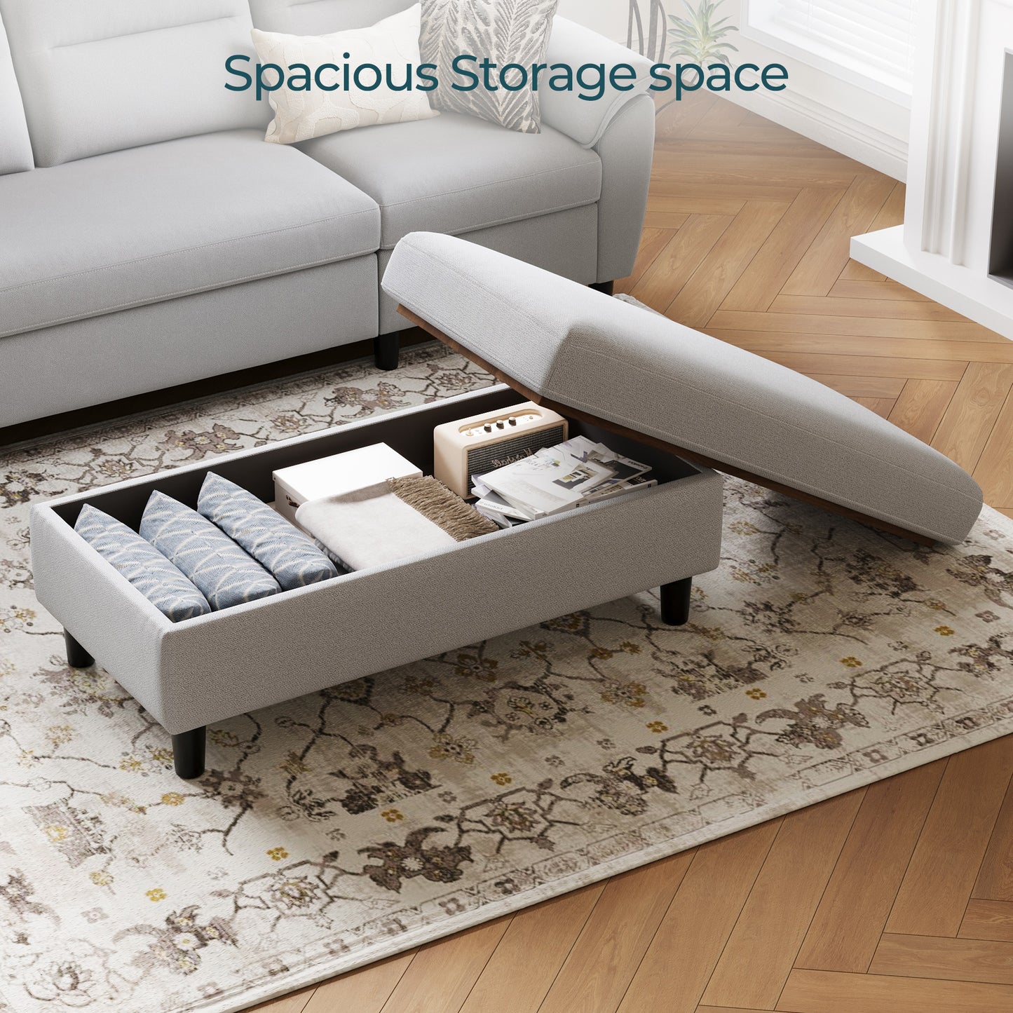 LINSY HOME HS036A Ottoman, Upholstered Storage Bench for Living Room