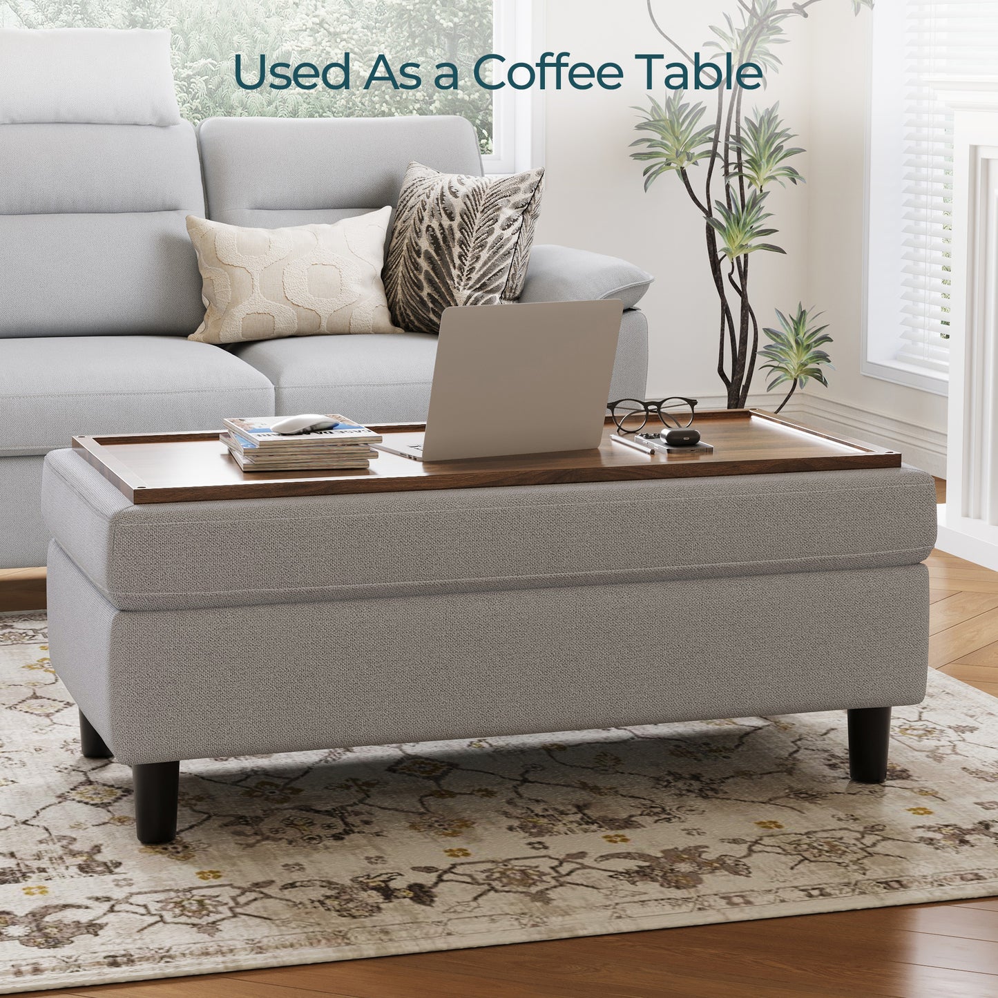 LINSY HOME HS036A Ottoman, Upholstered Storage Bench for Living Room