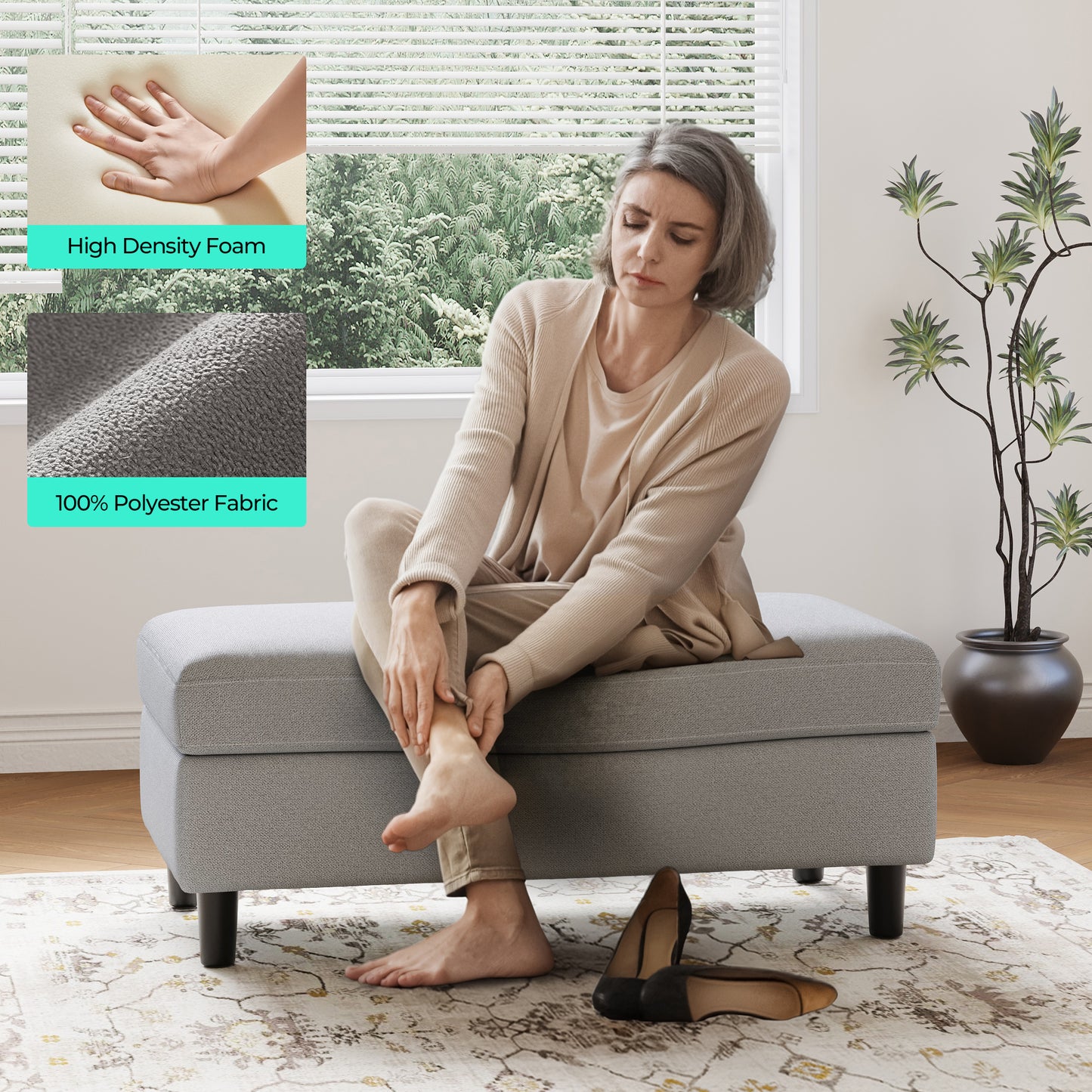 LINSY HOME HS036A Ottoman, Upholstered Storage Bench for Living Room
