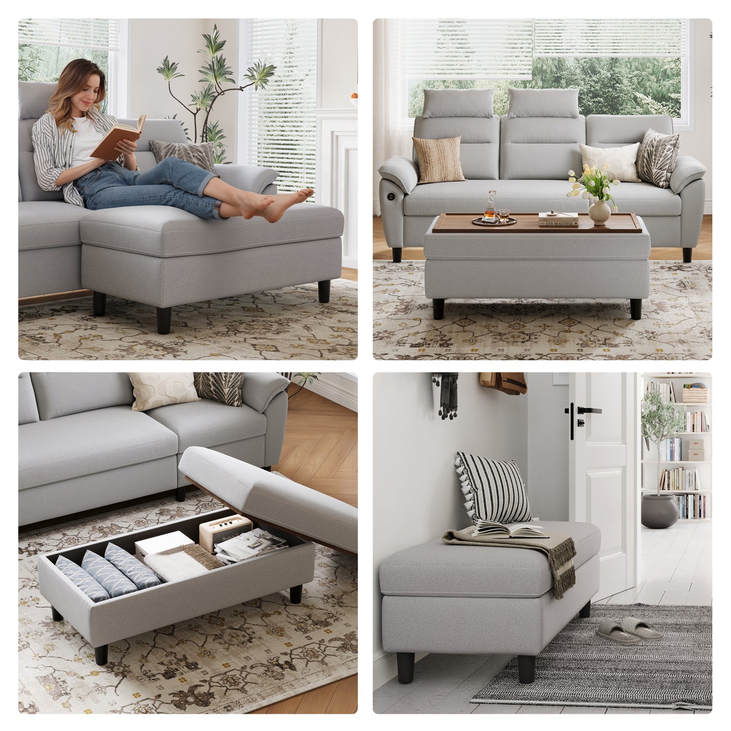 LINSY HOME HS036A Ottoman, Upholstered Storage Bench for Living Room