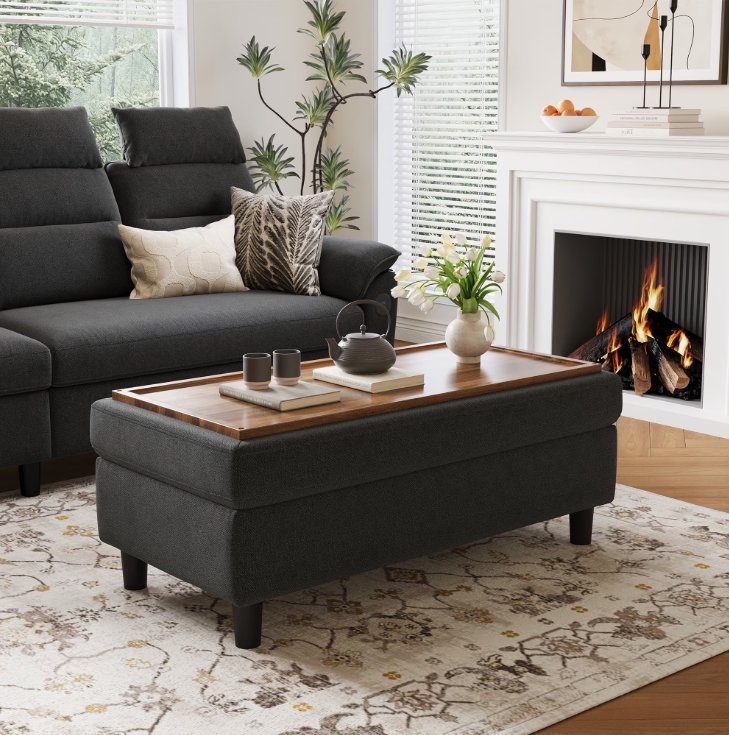 LINSY HOME HS036A Ottoman, Upholstered Storage Bench for Living Room