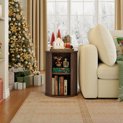 Fluted Round End Table for Living Room or Bedroom, Nightstand with Sliding Tambour Door and Adjustable Shelves