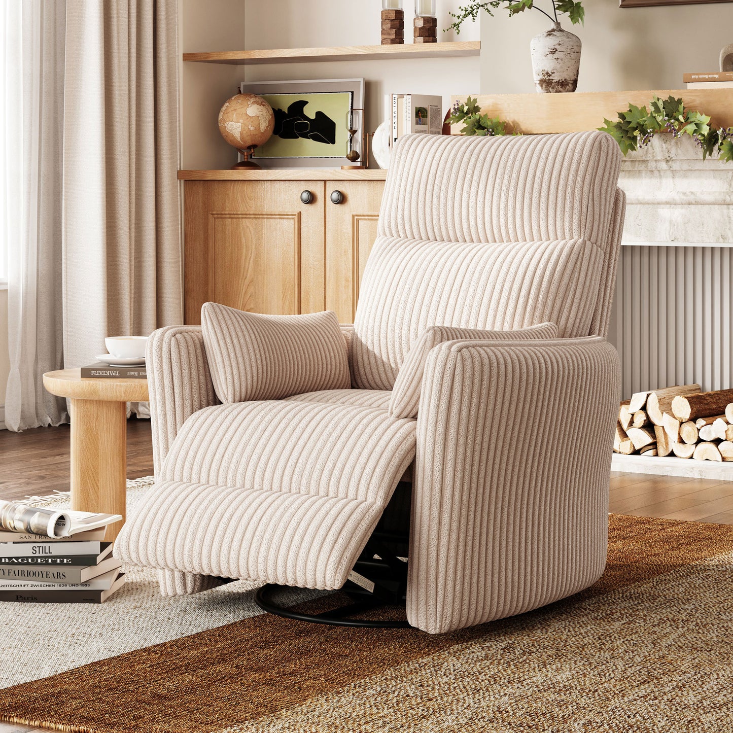 360 Swivel Rocker Recliner - Corduroy Nursery Glider Rocking Chair with 2 Pillows