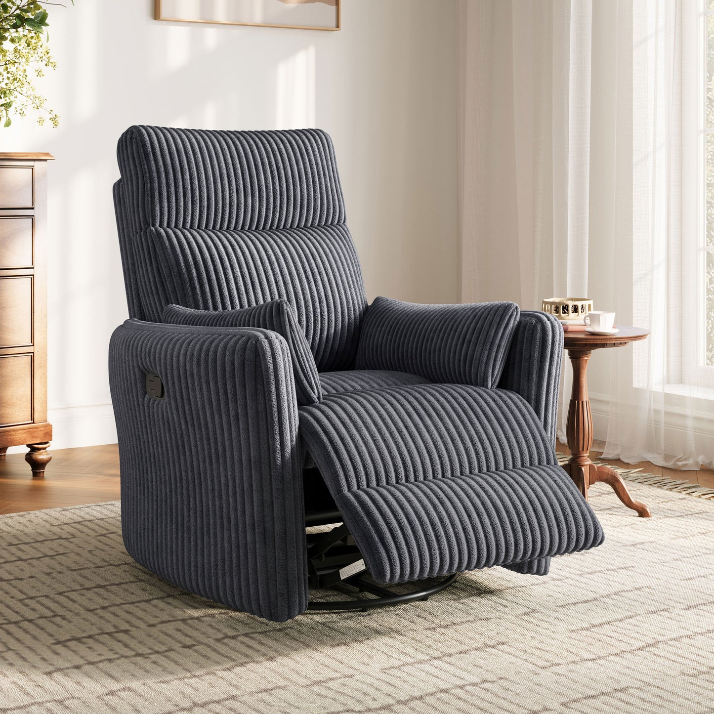 360 Swivel Rocker Recliner - Corduroy Nursery Glider Rocking Chair with 2 Pillows