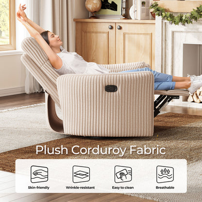 360 Swivel Rocker Recliner - Corduroy Nursery Glider Rocking Chair with 2 Pillows