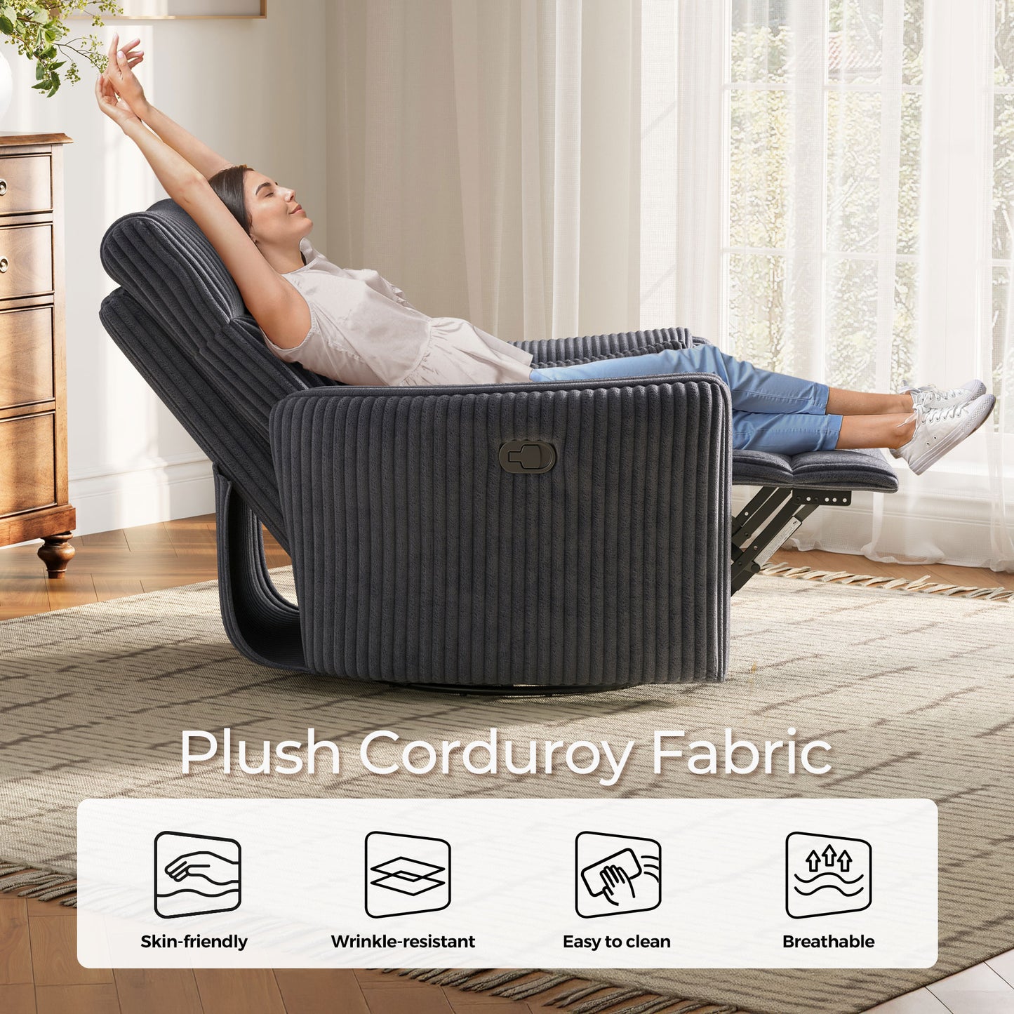 360 Swivel Rocker Recliner - Corduroy Nursery Glider Rocking Chair with 2 Pillows