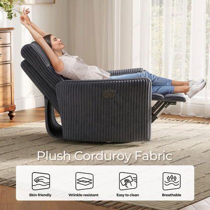 360 Swivel Rocker Recliner - Corduroy Nursery Glider Rocking Chair with 2 Pillows