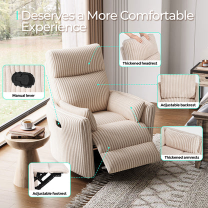 360 Swivel Rocker Recliner - Corduroy Nursery Glider Rocking Chair with 2 Pillows