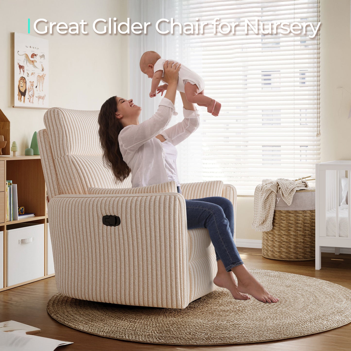360 Swivel Rocker Recliner - Corduroy Nursery Glider Rocking Chair with 2 Pillows