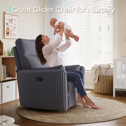 360 Swivel Rocker Recliner - Corduroy Nursery Glider Rocking Chair with 2 Pillows