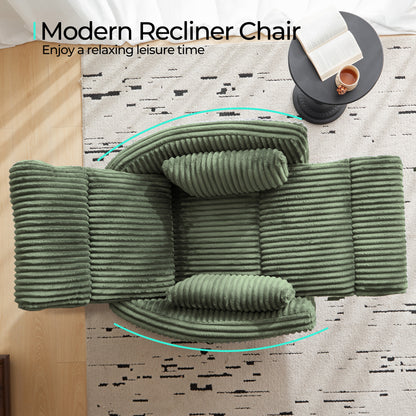 360 Swivel Rocker Recliner - Corduroy Nursery Glider Rocking Chair with 2 Pillows