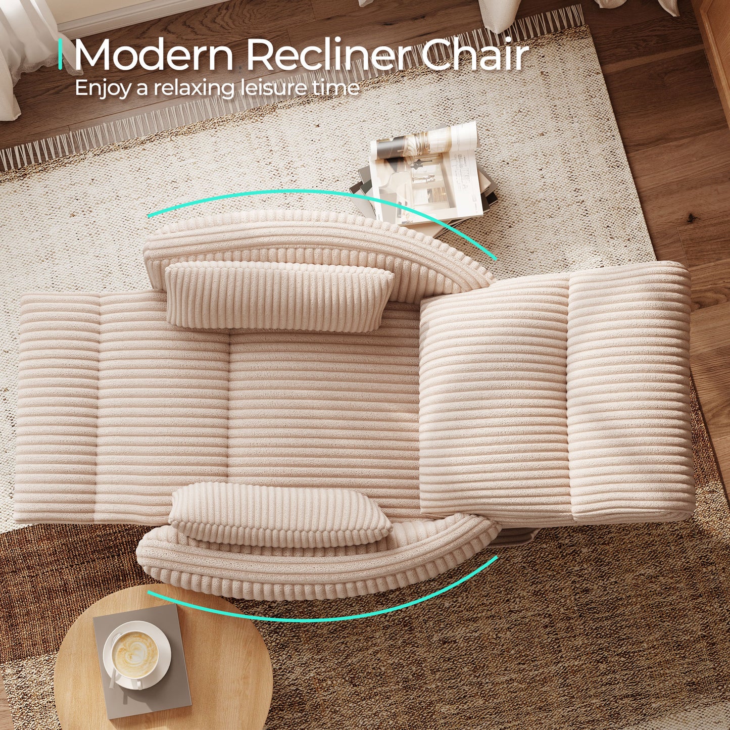360 Swivel Rocker Recliner - Corduroy Nursery Glider Rocking Chair with 2 Pillows