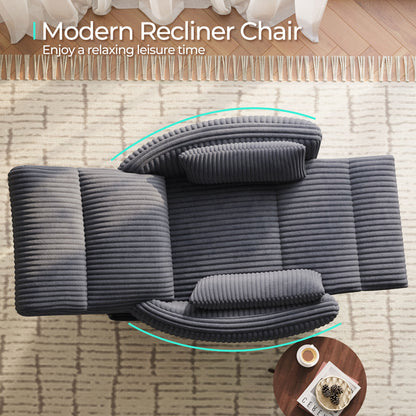 360 Swivel Rocker Recliner - Corduroy Nursery Glider Rocking Chair with 2 Pillows