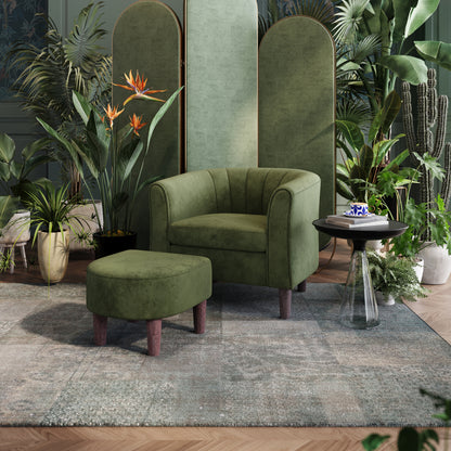 Accent Chair with Ottoman, Velvet Barrel Chair for Living Room