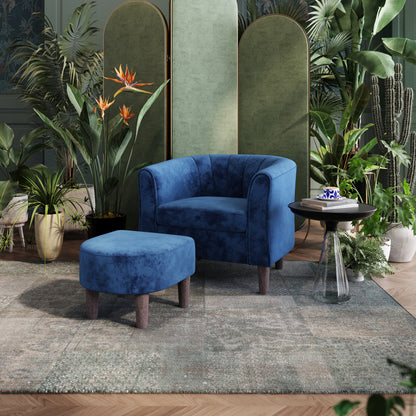 Accent Chair with Ottoman, Velvet Barrel Chair for Living Room