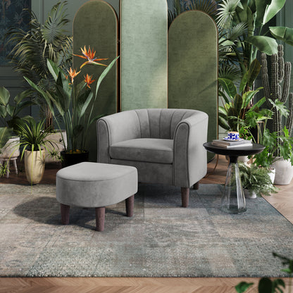 Accent Chair with Ottoman, Velvet Barrel Chair for Living Room