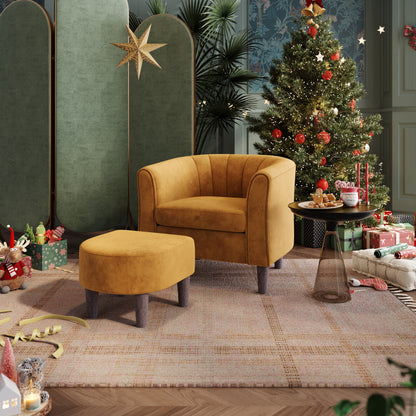 Accent Chair with Ottoman, Velvet Barrel Chair for Living Room