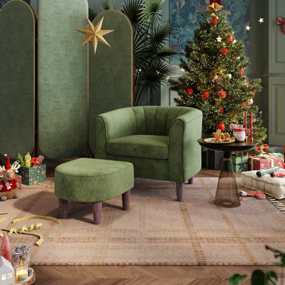 Accent Chair with Ottoman, Velvet Barrel Chair for Living Room