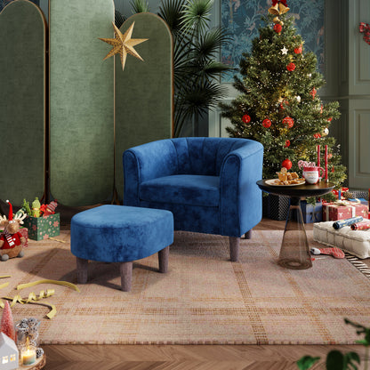 Accent Chair with Ottoman, Velvet Barrel Chair for Living Room