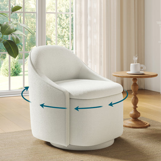 Chenille Barrel Chair with Storage, Comfy 360° Swivel Accent Armchair for Living Room, Bedroom