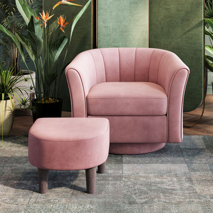 LINSY HOME LH159SF5 Swivel Accent Chair with Ottoman Velvet Barrel Chair for Living Room