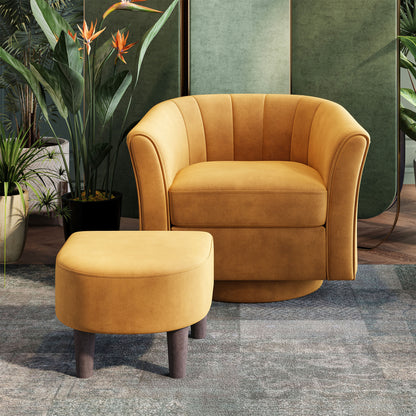 LINSY HOME LH159SF5 Swivel Accent Chair with Ottoman Velvet Barrel Chair for Living Room