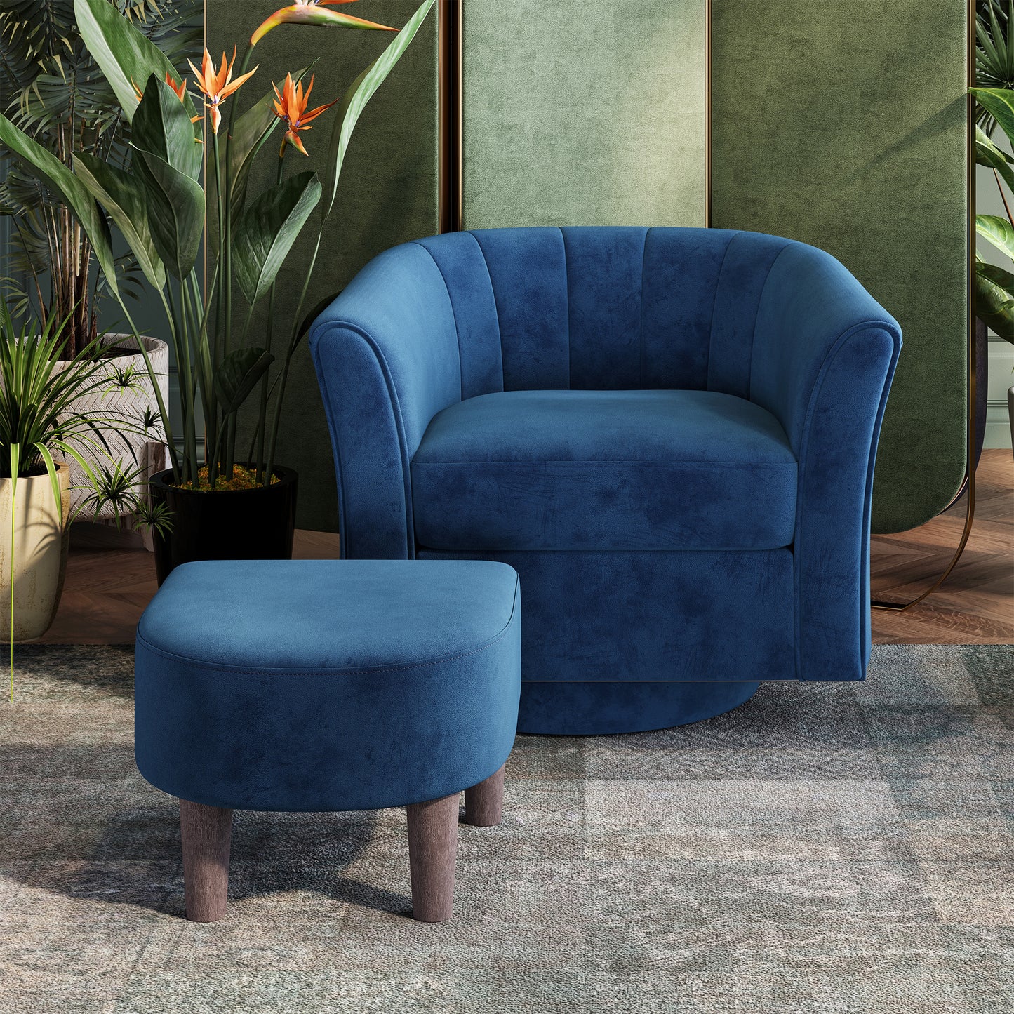 LINSY HOME LH159SF5 Swivel Accent Chair with Ottoman Velvet Barrel Chair for Living Room
