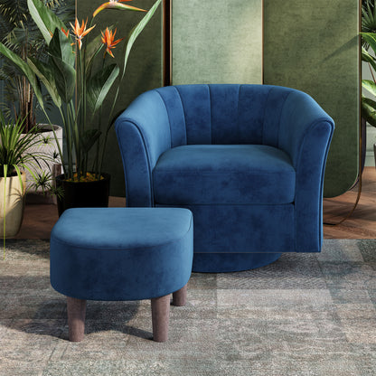 LINSY HOME LH159SF5 Swivel Accent Chair with Ottoman Velvet Barrel Chair for Living Room