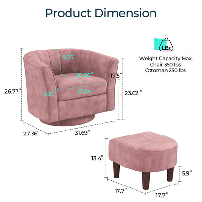 LINSY HOME LH159SF5 Swivel Accent Chair with Ottoman Velvet Barrel Chair for Living Room