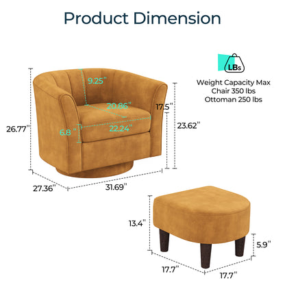 LINSY HOME LH159SF5 Swivel Accent Chair with Ottoman Velvet Barrel Chair for Living Room