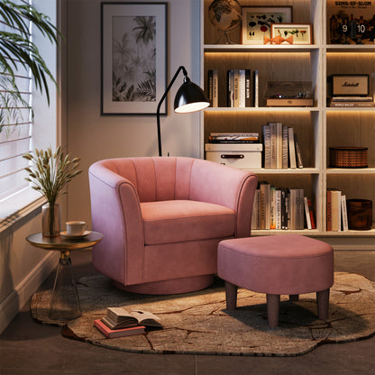 LINSY HOME LH159SF5 Swivel Accent Chair with Ottoman Velvet Barrel Chair for Living Room