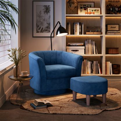 LINSY HOME LH159SF5 Swivel Accent Chair with Ottoman Velvet Barrel Chair for Living Room