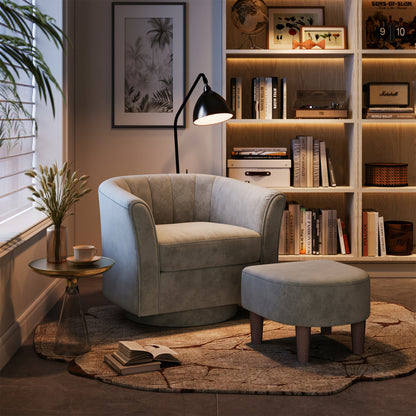 LINSY HOME LH159SF5 Swivel Accent Chair with Ottoman Velvet Barrel Chair for Living Room