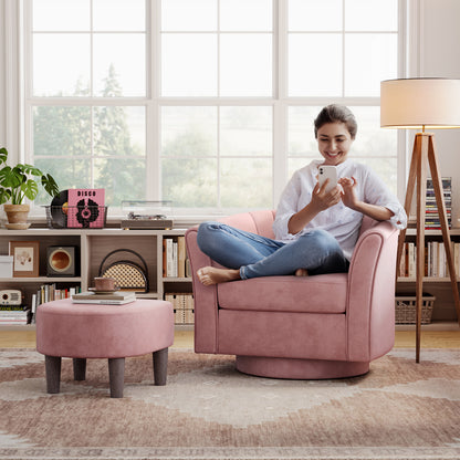 LINSY HOME LH159SF5 Swivel Accent Chair with Ottoman Velvet Barrel Chair for Living Room