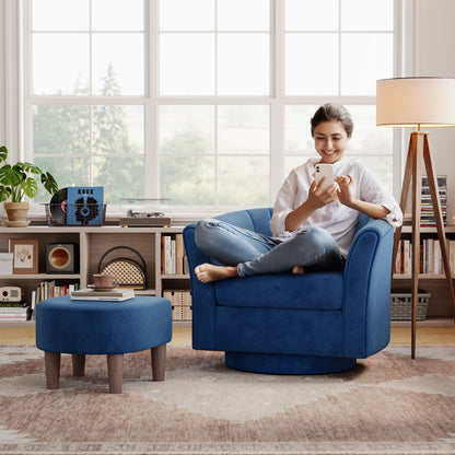 LINSY HOME LH159SF5 Swivel Accent Chair with Ottoman Velvet Barrel Chair for Living Room