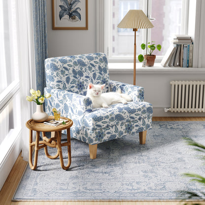 Floral Accent Armchair, Upholstered Lounge Chair with Wooden Legs for Living Room, Bedroom, or Reading Nook